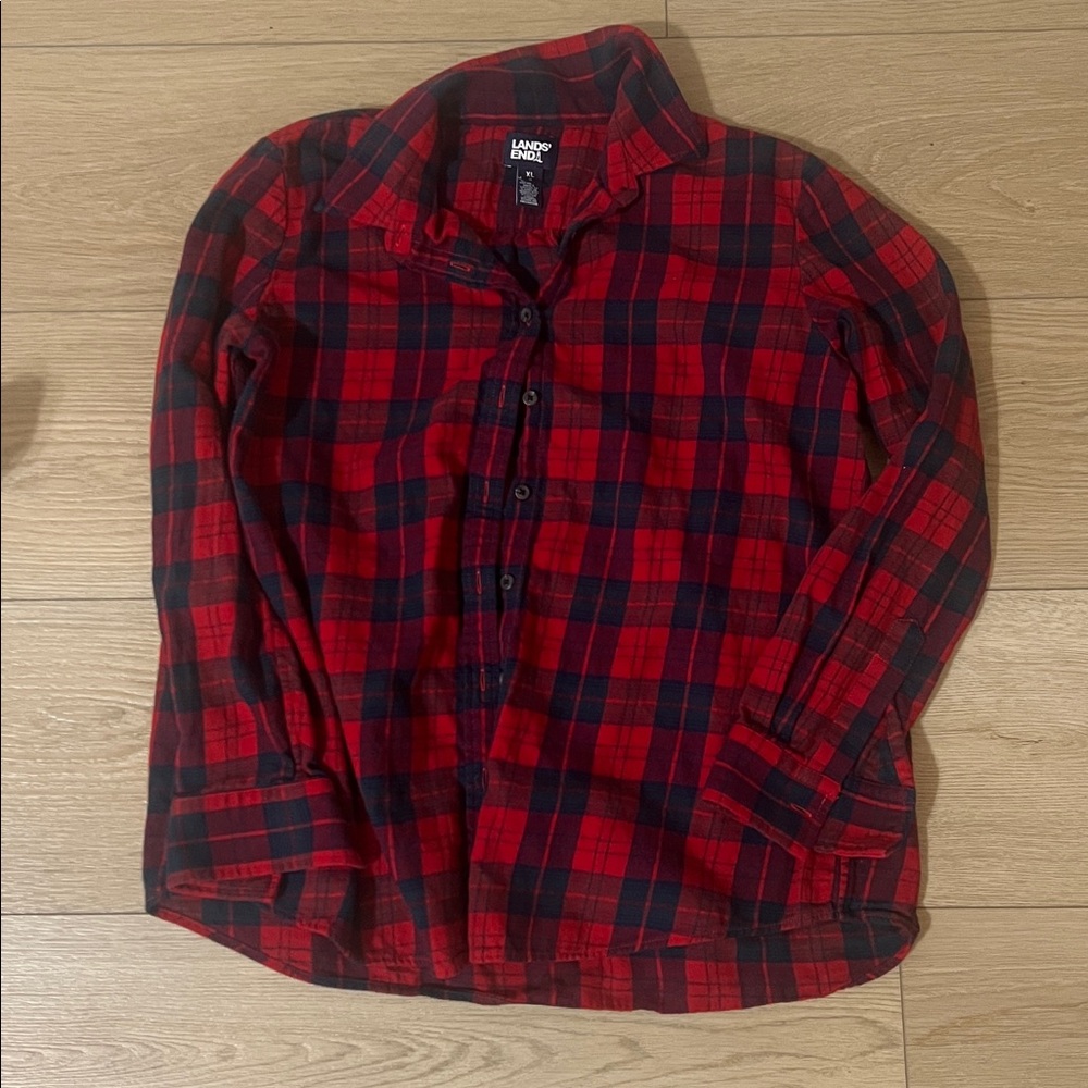 Lands' End Red and Black Checkered Shirt